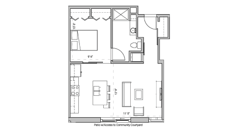 ULI Seven27 113 - One Bedroom, One Bathroom Floor Plan 