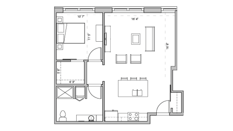 ULI Seven27 116 - One Bedroom, One Bathroom Floor Plan 
