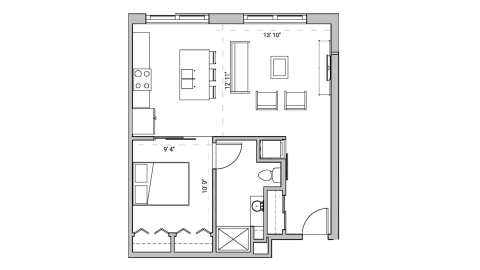 ULI Seven27 118 - One Bedroom, One Bathroom Floor Plan 
