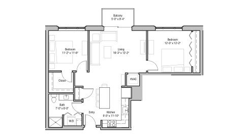 ULI 1722 Monroe 412 - Two Bedroom, Two Bathroom Floor Plan 