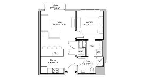 ULI 1722 Monroe 508 - One Bedroom, One Bathroom Floor Plan 