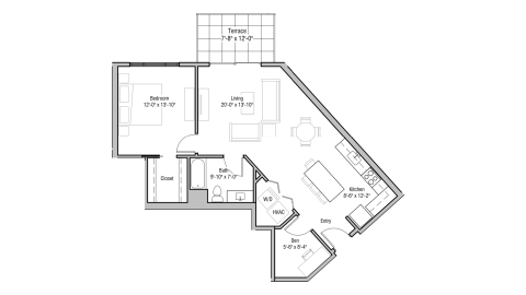 ULI 1722 Monroe 514 - One Bedroom, One Bathroom Floor Plan 