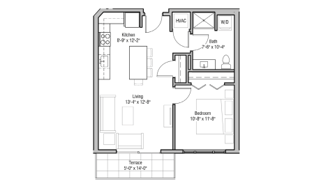 ULI 1722 Monroe 515 - One Bedroom, One Bathroom Floor Plan 