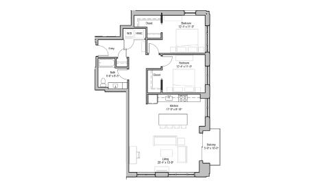 ULI 1722 Monroe 301 - Two Bedroom, Two Bathroom Floor Plan 