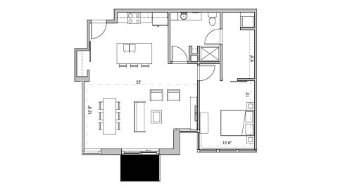 ULI Seven27 215 - One Bedroom, One Bathroom Floor Plan 