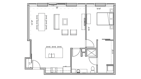 ULI Seven27 216 - One Bedroom, One Bathroom Floor Plan 