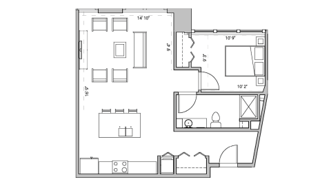 ULI Seven27 218 - One Bedroom, One Bathroom Floor Plan 