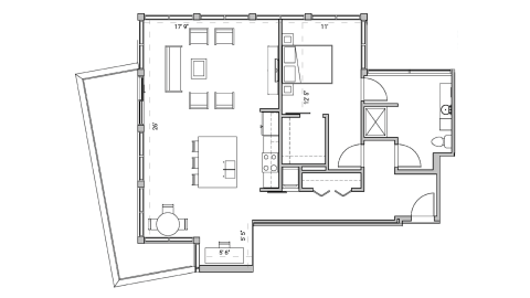 ULI Seven27 302 - One Bedroom, One Bathroom Floor Plan 