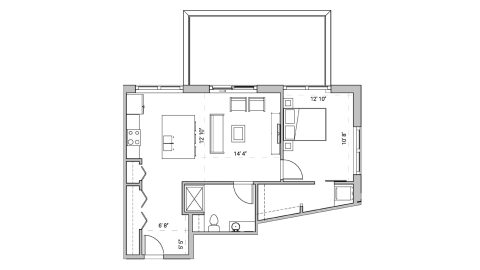ULI Seven27 310 - One Bedroom, One Bathroom Floor Plan 