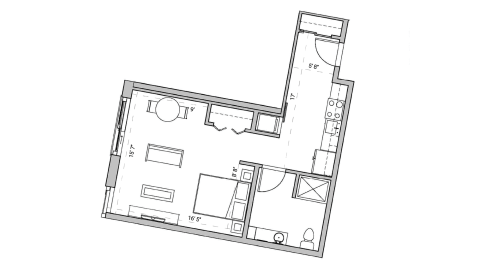 ULI Seven27 329 - Studio, One Bathroom Floor Plan 