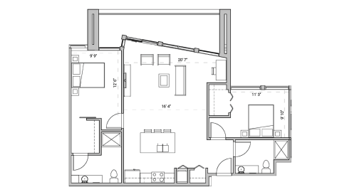 ULI Seven27 422 - Two Bedroom, Two Bathroom Floor Plan 