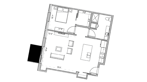 ULI Seven27 435 - One Bedroom, One Bathroom Floor Plan 