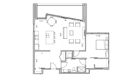 ULI SEVEN27 522 - Two bedroom two bathroom Floor Plan