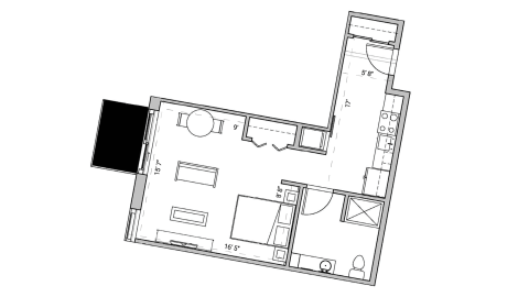 ULI Seven27 529 - Studio, One Bathroom Floor Plan 