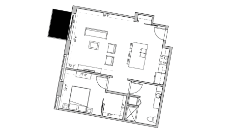 ULI Seven27 533 - One Bedroom, One Bathroom Floor Plan 