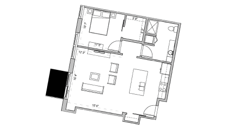 ULI Seven27 535 - One Bedroom, One Bathroom Floor Plan 