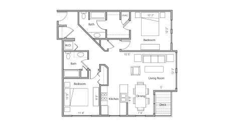 ULI City Place 102 - Two Bedroom, Two Bathroom Floor Plan 