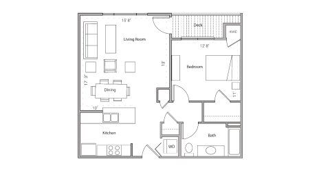 ULI City Place 408 - One Bedroom, One Bathroom Floor Plan 