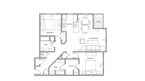 ULI City Place 109 - Two Bedroom, Two Bathroom Floor Plan 