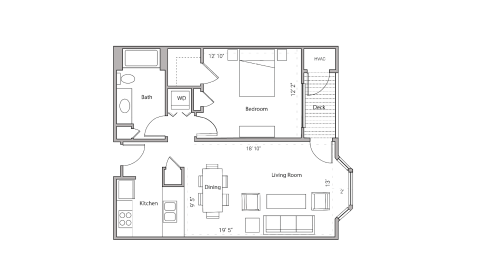 ULI City Place 301 - One Bedroom, One Bathroom Floor Plan 