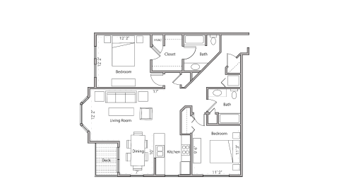 ULI City Place 204 - Two Bedroom, Two Bathroom Floor Plan 