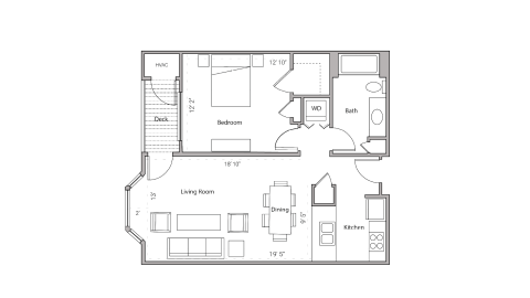 ULI City Place 206 - One Bedroom, One Bathroom Floor Plan 