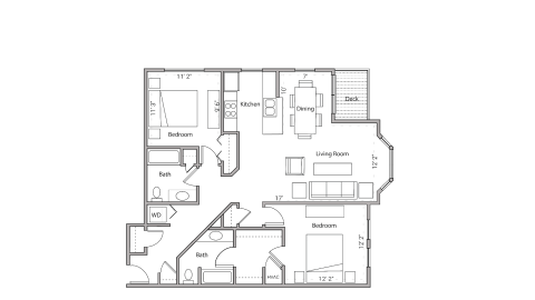 ULI City Place 209 - Two Bedroom, Two Bathroom Floor Plan 