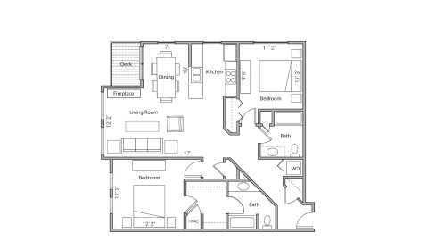 ULI City Place 407 -  Two Bedroom, Two Bathroom Floor Plan 