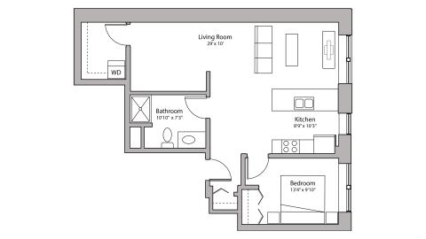 ULI Capitol Hill 200 - One Bedroom den, One Bathroom Floorplan Floor Plan 