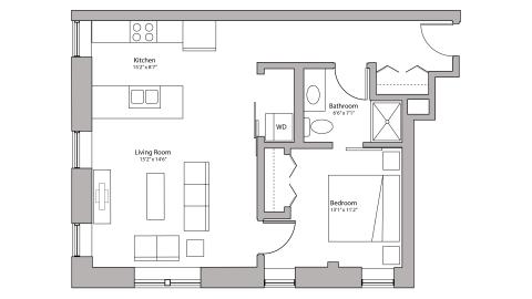 ULI Capitol Hill 301 - One Bedroom, One Bathroom Floorplan Floor Plan 
