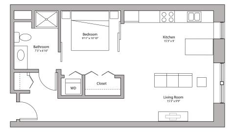 ULI Capitol Hill 203 - One Bedroom, One Bathroom Floorplan Floor Plan 