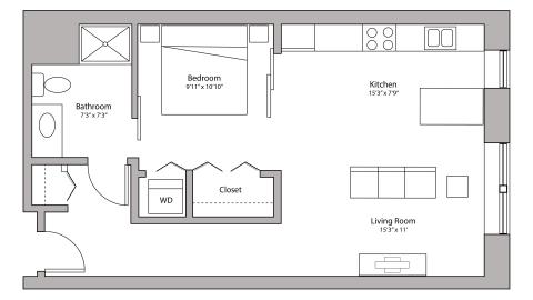 ULI Capitol Hill 205 - One Bedroom, One Bathroom Floorplan Floor Plan 