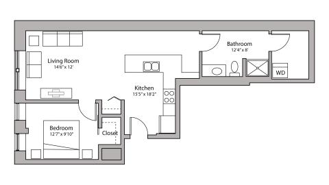 ULI Capitol Hill 306 - One Bedroom, One Bathroom Floorplan Floor Plan 