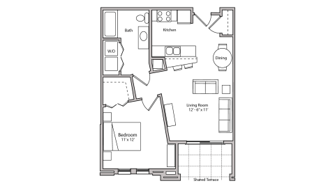 ULI The Depot 1-212 - One Bedroom, One Bathroom Floor Plan 