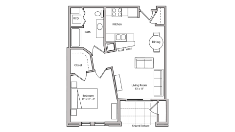 ULI The Depot 1-214 - One Bedroom, One Bathroom Floor Plan 