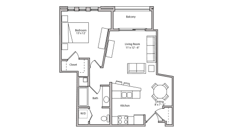 ULI The Depot 1-309 - One Bedroom, One Bathroom Floor Plan 