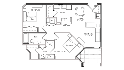 ULI The Depot 1-310 - One Bedroom Plus Den, Two Bathroom Floor Plan 