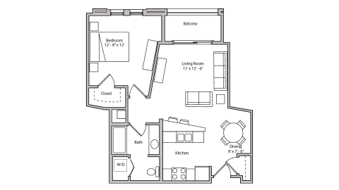 ULI The Depot 1-313 - One Bedroom, One Bathroom Floor Plan 