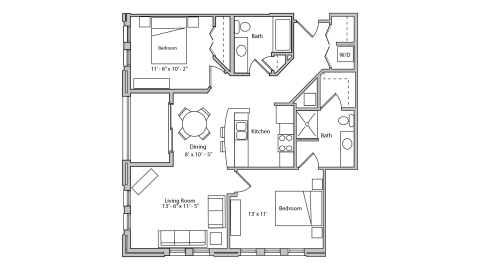 ULI The Depot 1-402 - Two Bedroom, Two Bathroom Floor Plan 