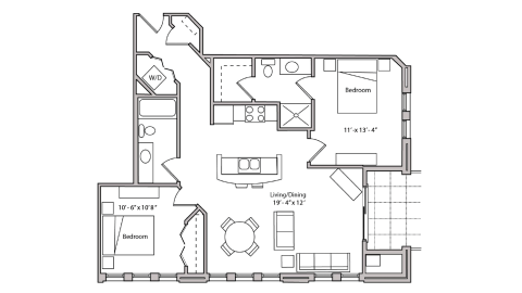 ULI The Depot 1-404 - Two Bedroom, Two Bathroom Floor Plan 