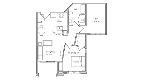 ULI The Depot 1-416 - One Bedroom Plus Den, One Bathroom Floor Plan 