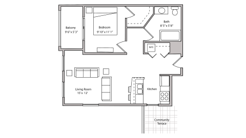 ULI The Depot  1-514 - One bedroom, one bathroom Floor Plan 