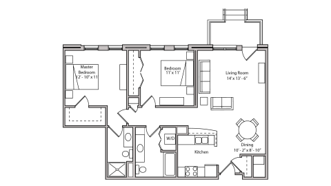 ULI The Depot 2-107 - Two Bedroom, Two Bathroom Floor Plan 