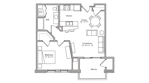 ULI The Depot 2-204 - One Bedroom, One Bathroom Floor Plan 