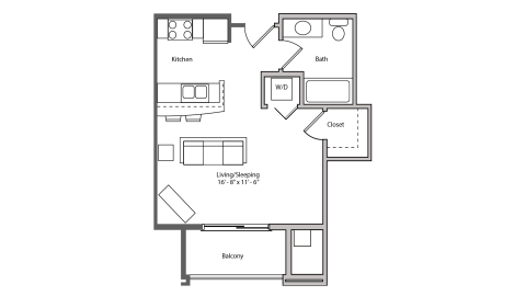 ULI The Depot 2-206 - Studio, One Bathroom Floor Plan 