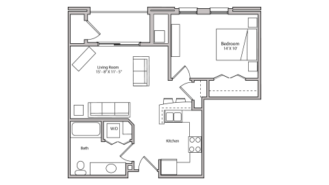 ULI The Depot 2-209 - One Bedroom, One Bathroom Floor Plan 