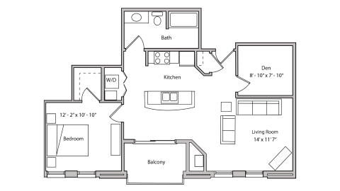 ULI The Depot 2-310 - One Bedroom Plus Den, One Bathroom Floor Plan 