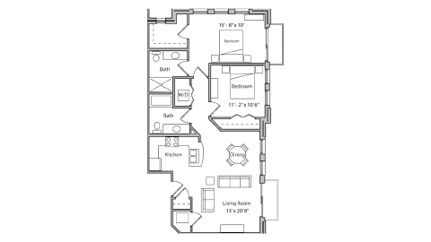 ULI The Depot 2-311 - Two Bedroom, Two Bathroom Floor Plan 