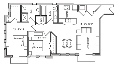 ULI The Depot 3-312 - Two Bedroom, Two Bathroom Floor Plan 