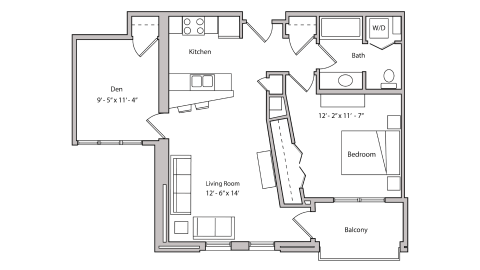 ULI The Depot 2-402 - One Bedroom Plus Den, One Bathroom Floor Plan 